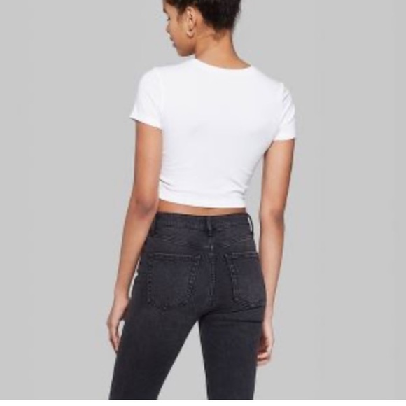 WILD FABLE NWT Baby Tee Shirt Crop White Stretch Crew Neck - Picture 3 of 12